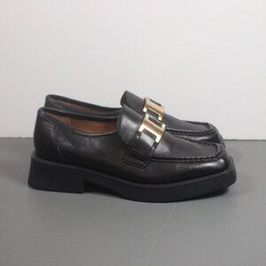 Men's Black Leather Loafers with Gold‎ Accent Size 6